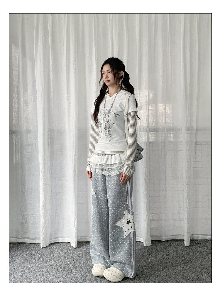 Star Patch Sweatpants — Grey Wide Fit