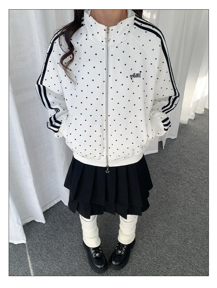 Polka Dot Contrast-Stripe Track Jacket