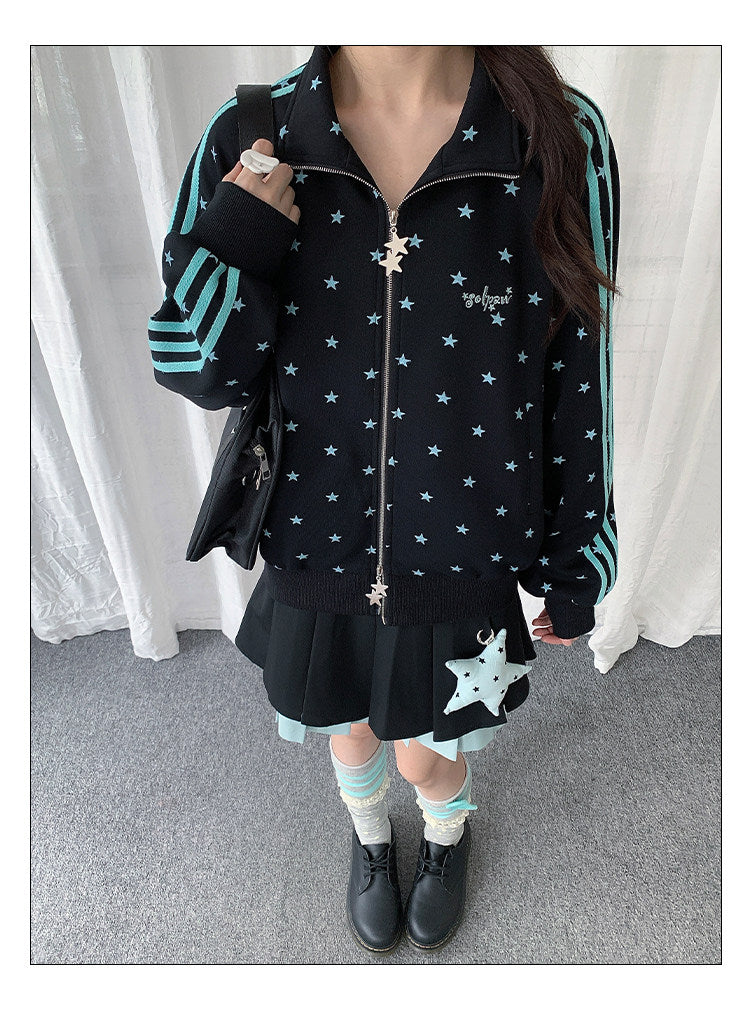 Star Print Double-Zip Track Jacket