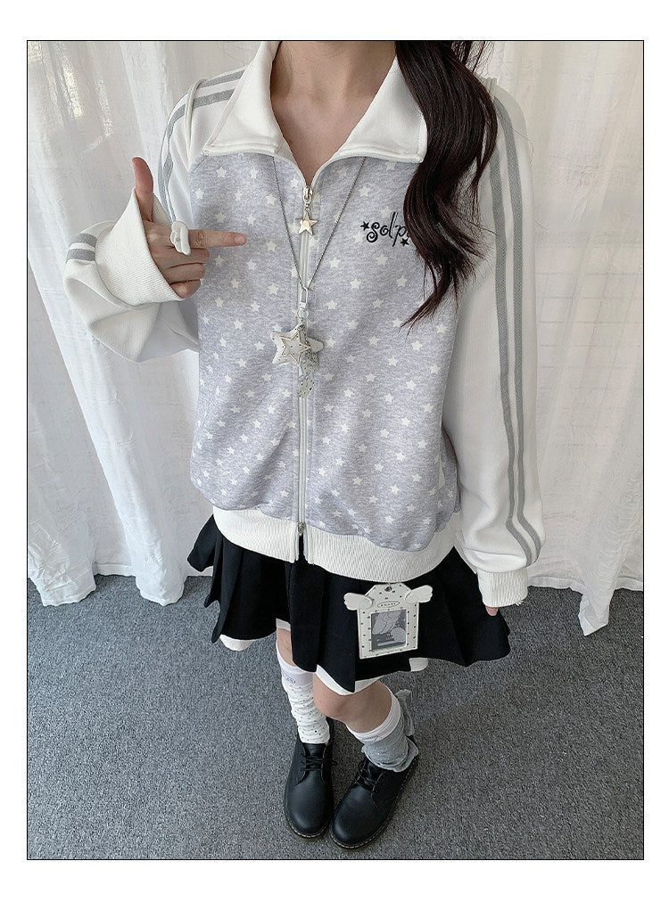 Gray Star Stripe Zip-Up Track Jacket