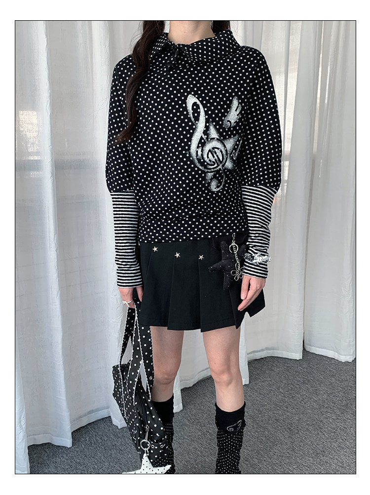 Polka Dot Collar Striped Layered Long Sleeve Top