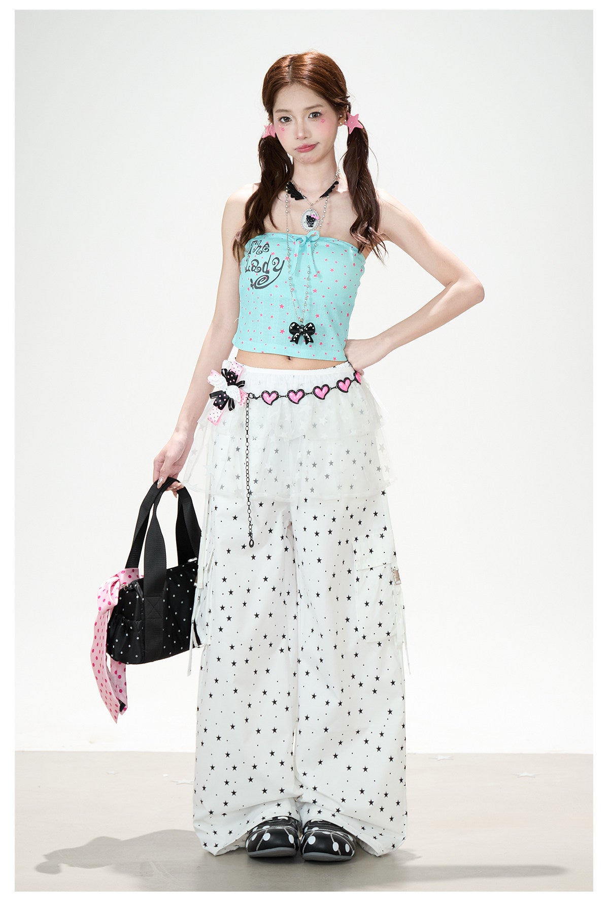 Allover Star Cargo Wide Leg Pants