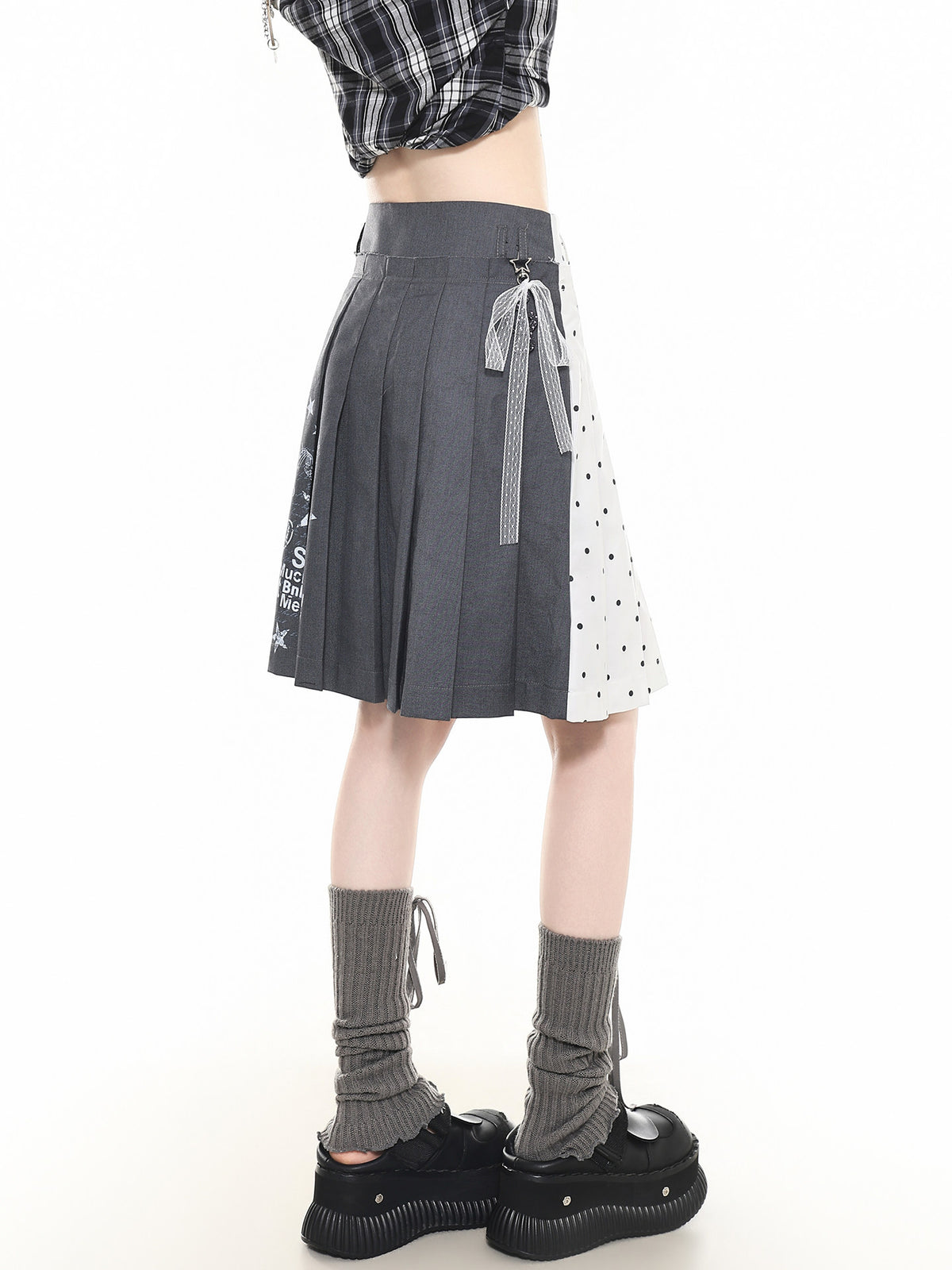 Reversible Star Polka-Dot Pleated Midi Skirt