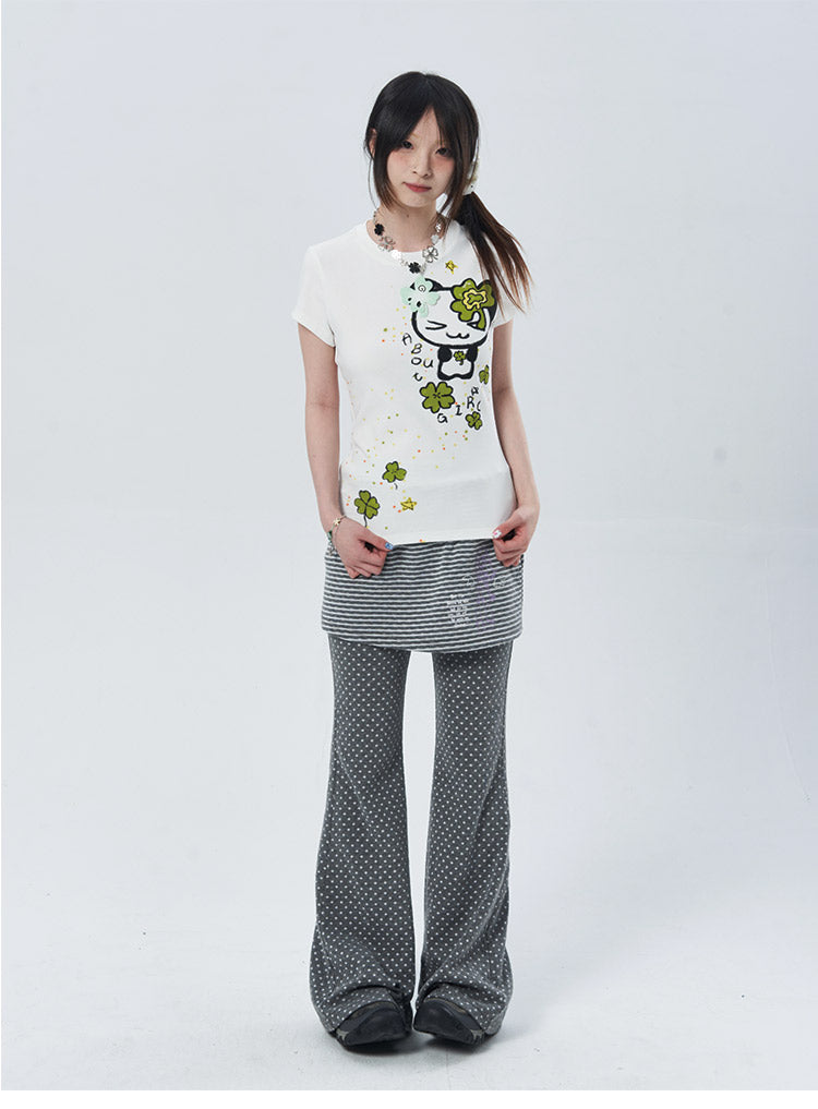 Polka Dot Layered Flare Skirt Pants