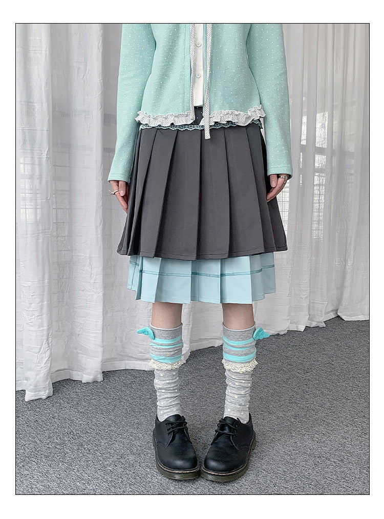 Lace-Trim Layered Pleated Midi Skirt