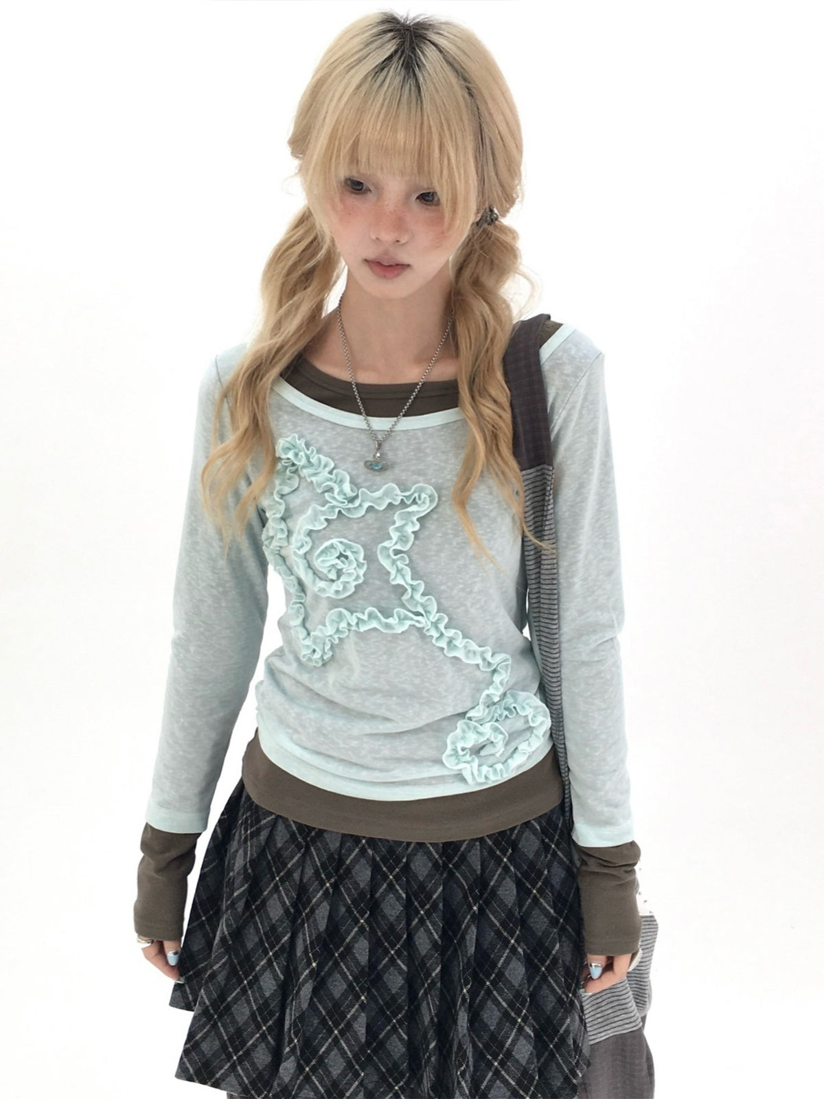 Mist Aqua Ruffle Star Faux-Layer Long Sleeve Top