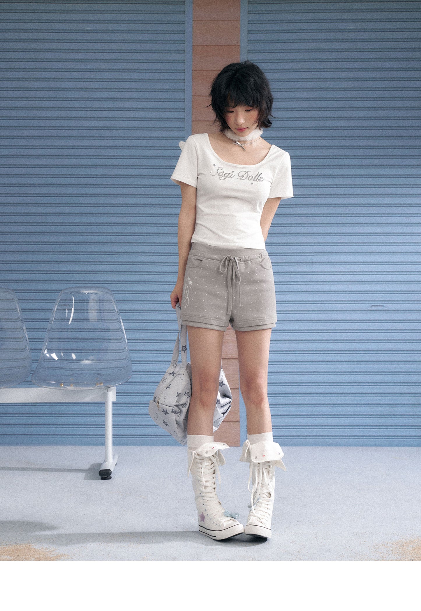 Angel Wing Lace-Up Rhinestone Tee