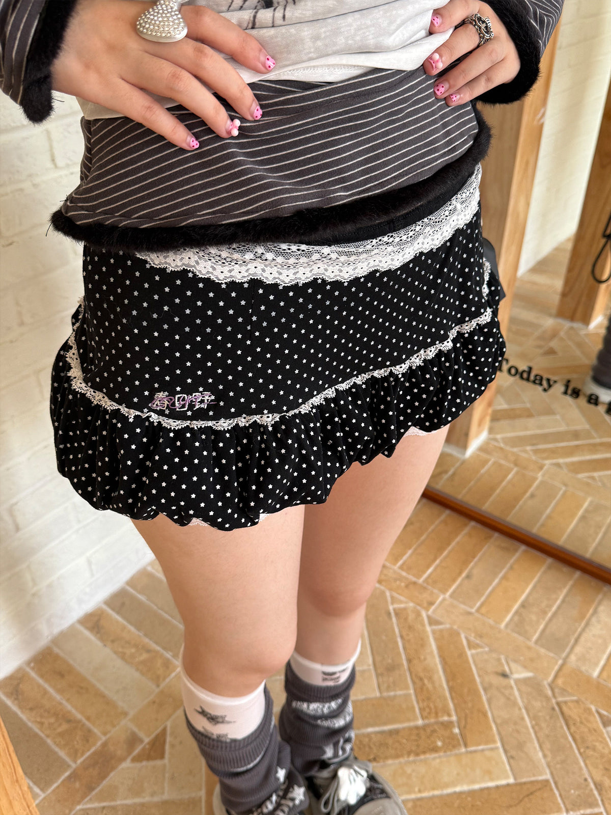 Midnight Star Lace Bubble-Hem Mini Skort