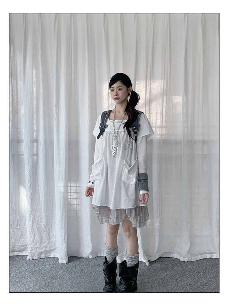 Polka Dot Faux-Layered Ruffle Hem Tunic Dress