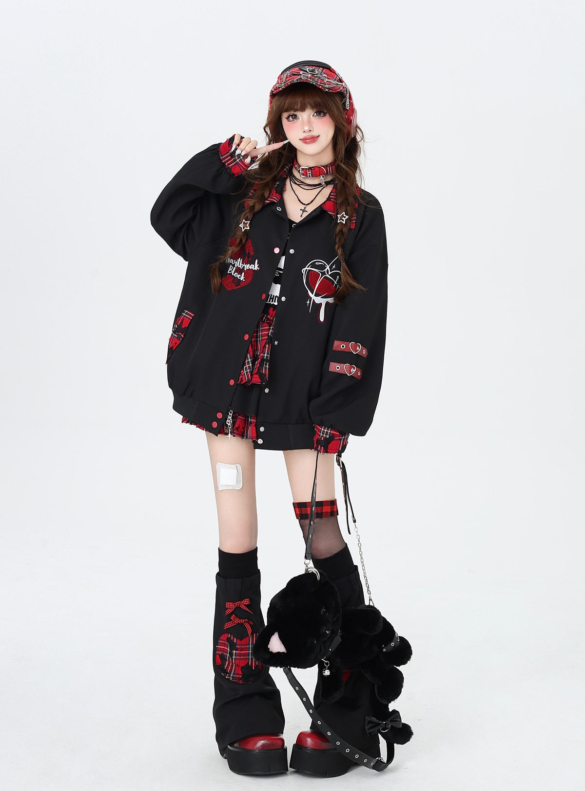 Distressed Plaid Tiered Skort with Matching Leg Warmers