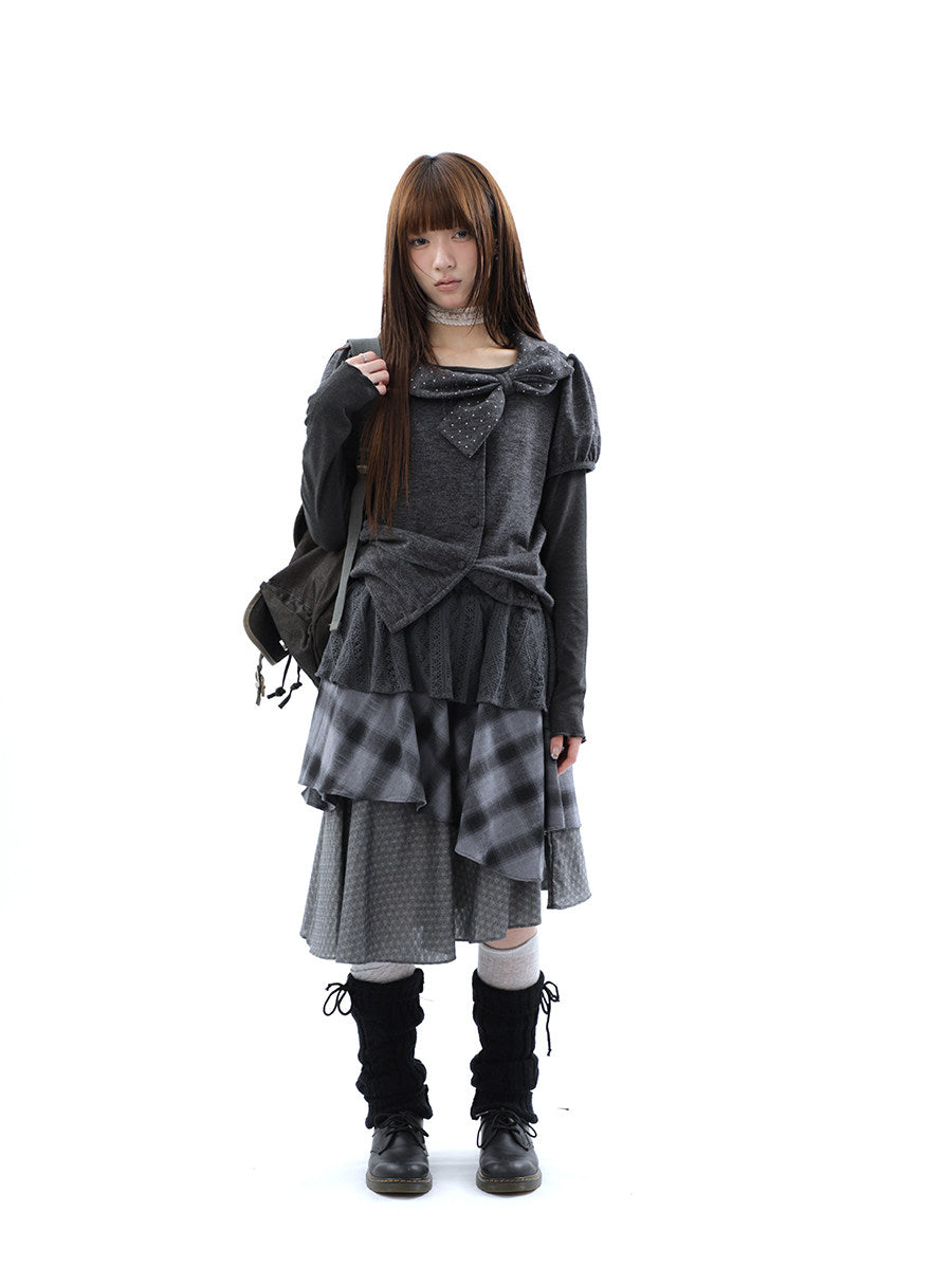 Asymmetric Plaid Layered Midi Skirt