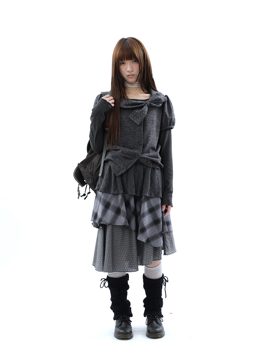 Asymmetric Plaid Layered Midi Skirt