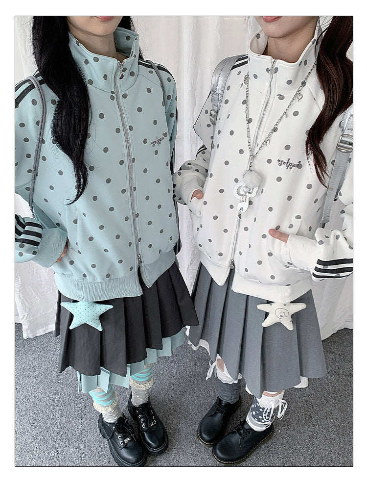 Polka Dot Stripe Zip-Up Track Jacket