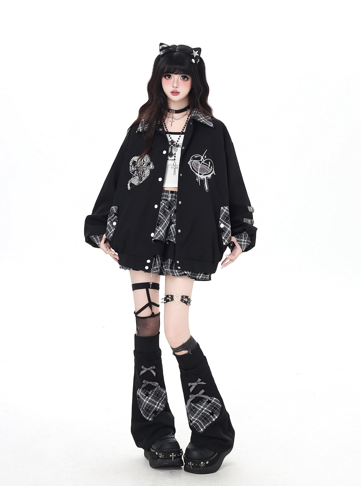 Distressed Plaid Tiered Skort with Matching Leg Warmers