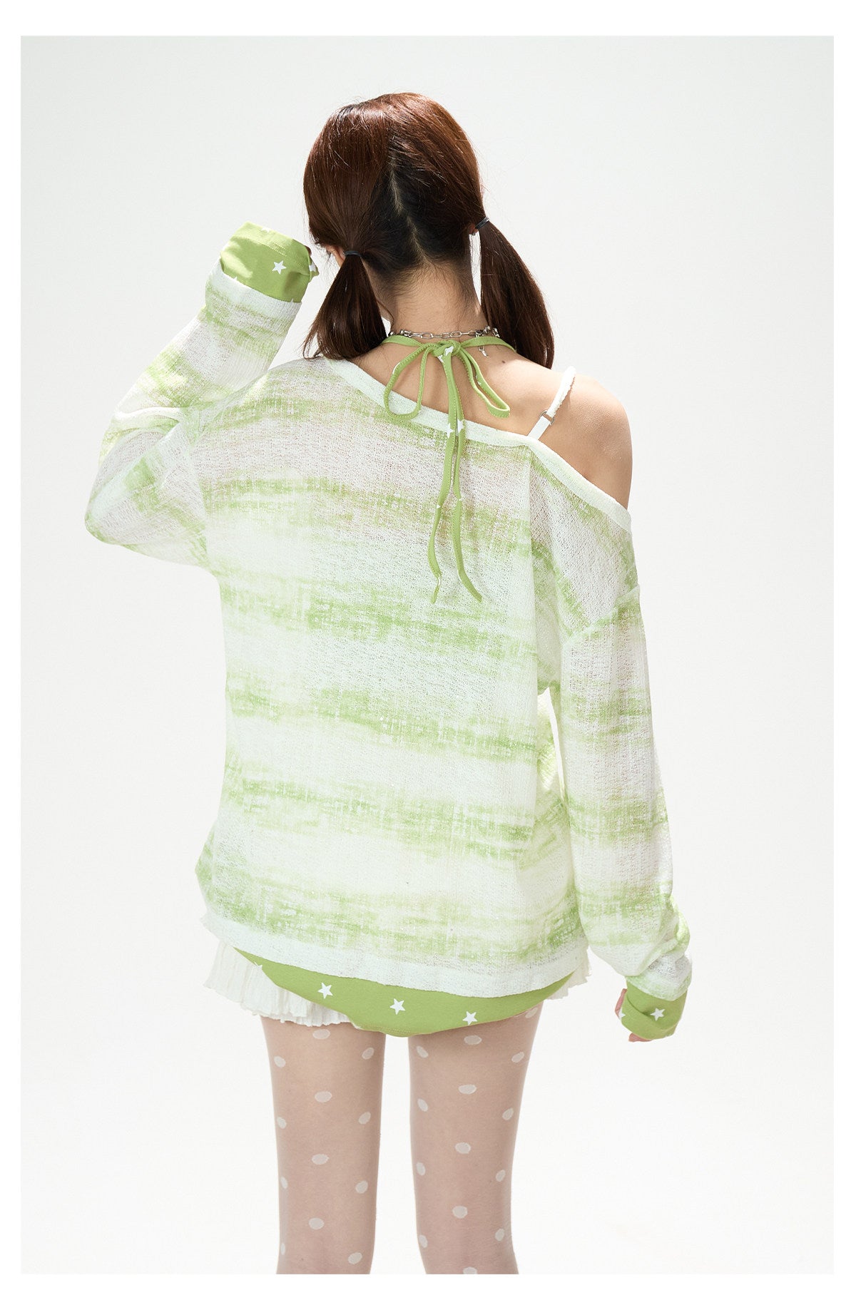 Summer Stripe Graphic Long Sleeve Top & Star Halter Cami