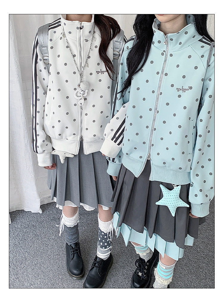 Polka Dot Stripe Zip-Up Track Jacket