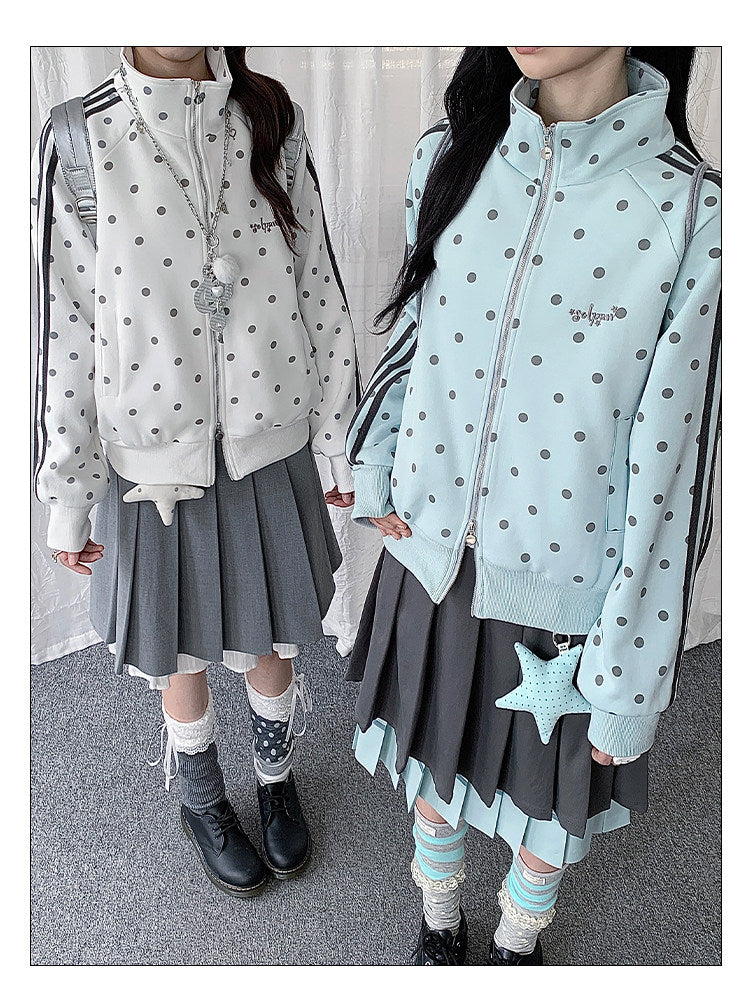 Polka Dot Stripe Zip-Up Track Jacket