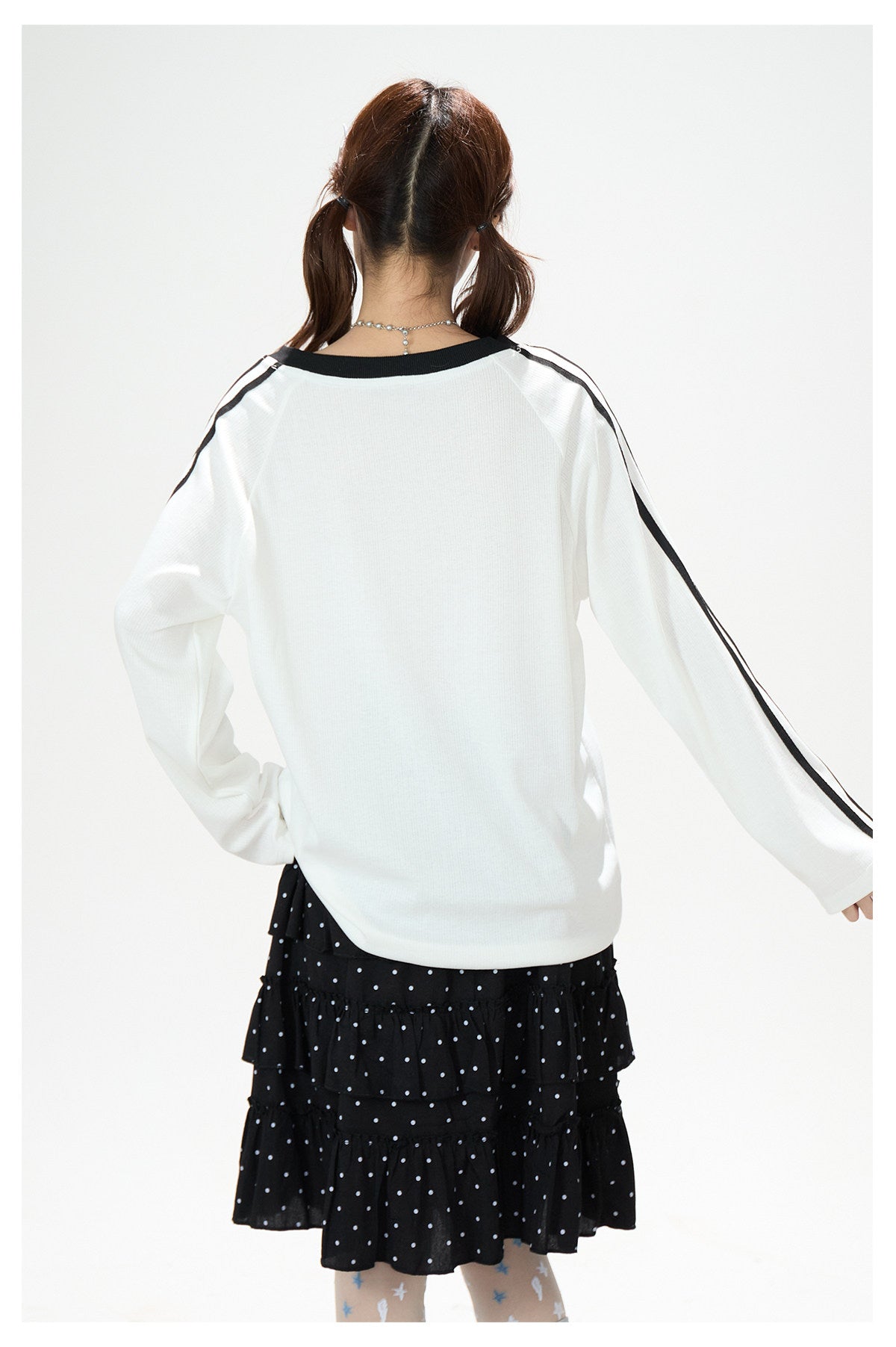 Dreamy Doodle V-Neck Long Sleeve Top & Polka Dot Tiered Ruffle Skirt
