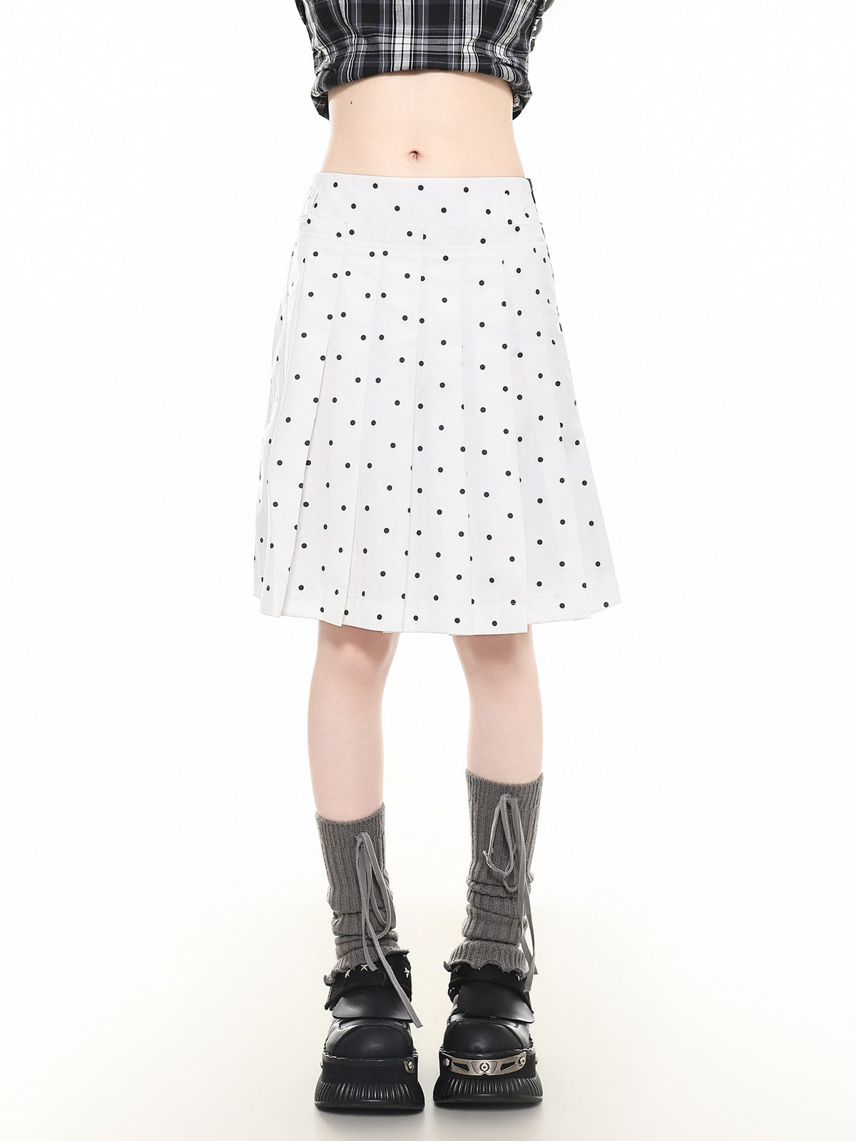 Reversible Star Polka-Dot Pleated Midi Skirt