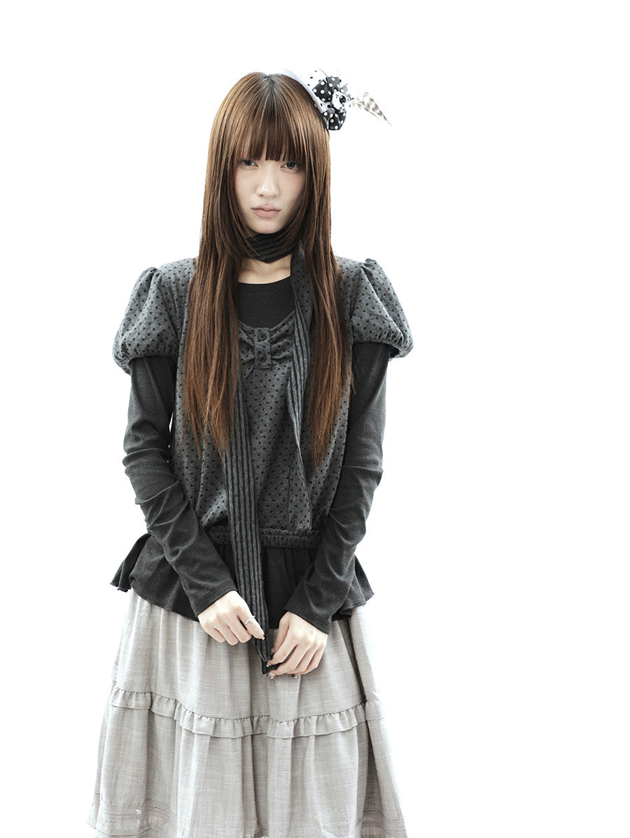 Polka Dot Layered Two-Piece Top Set with Scarf