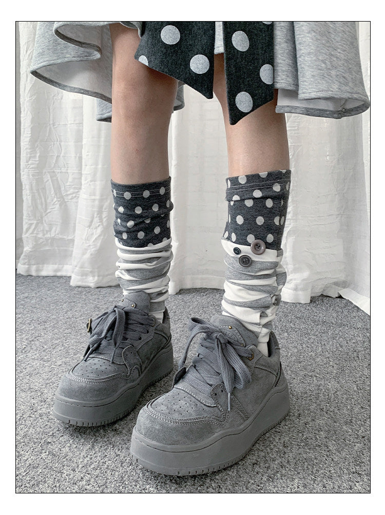 Polka Dot Stripe Button Slouch Leg Warmers