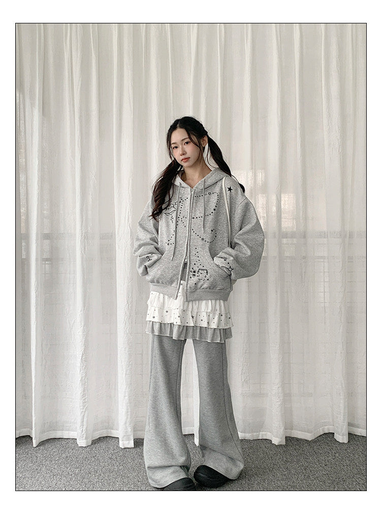 Bunny-Ear Star Doodle Zip-Up Hoodie