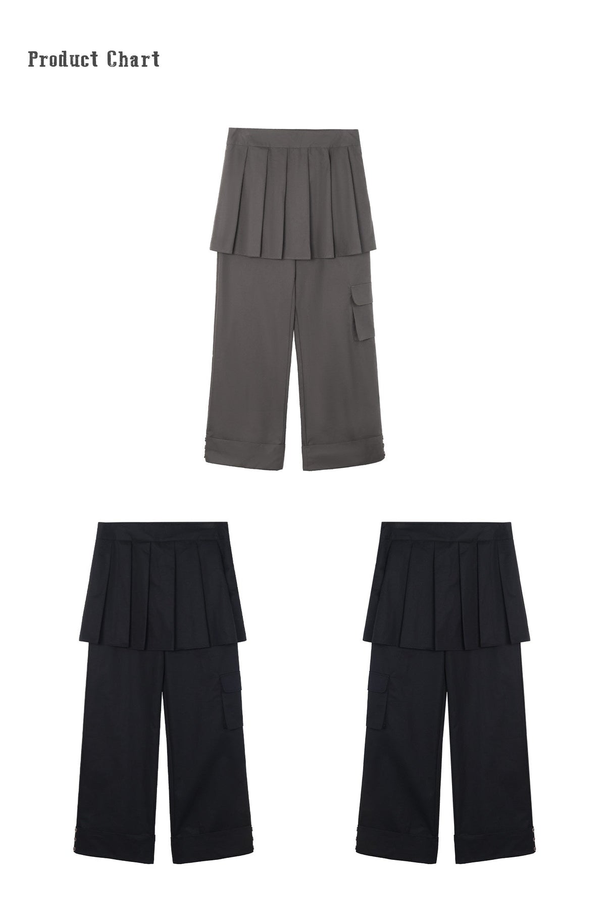 Pleated Skirt-Overlay Cargo Wide-Leg Pants