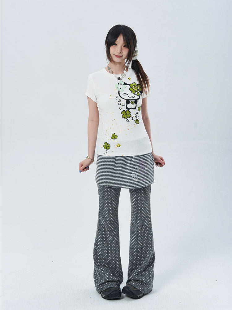 Polka Dot Layered Flare Skirt Pants