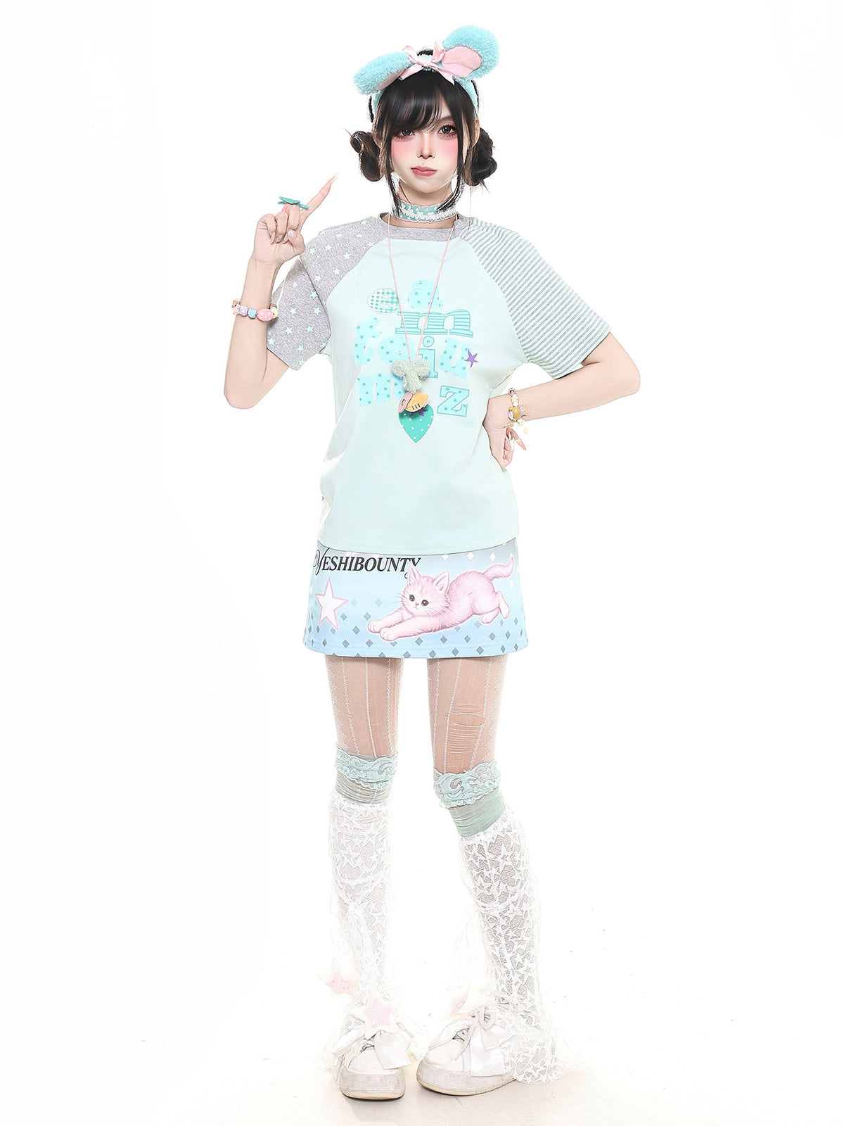 Pastel Kitten Graphic Mini Skort