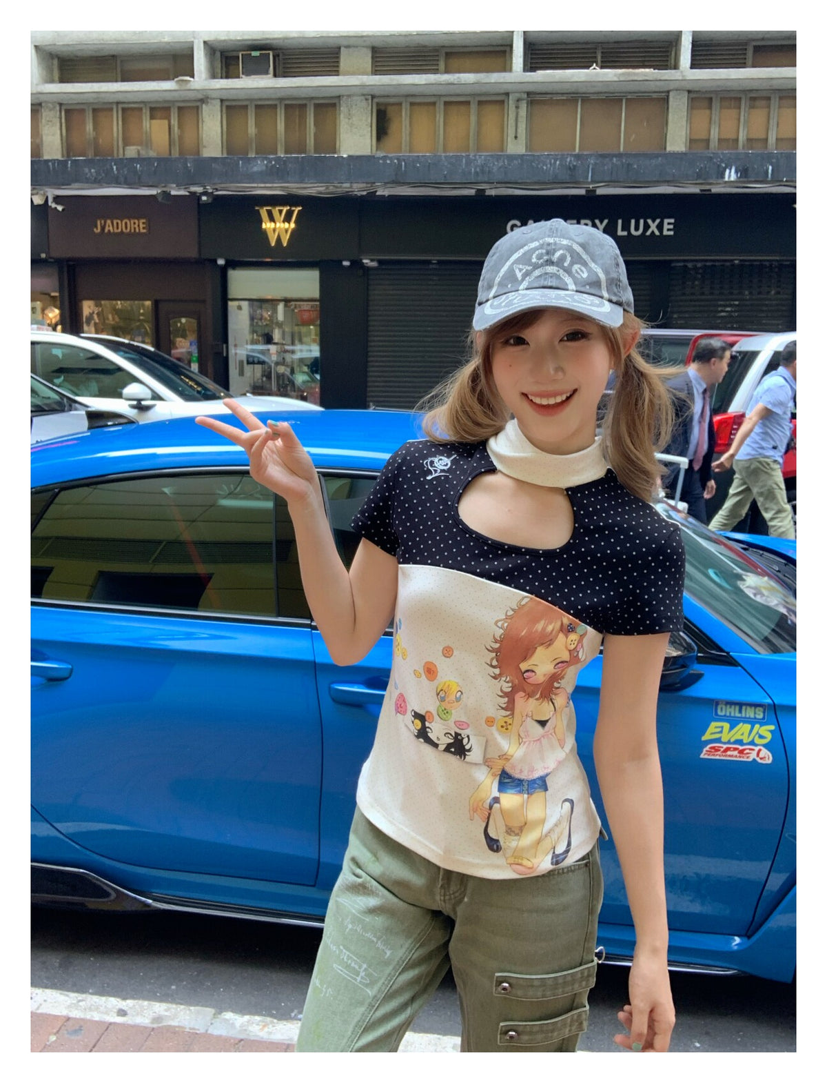 Polka Dot Bow-Tie Graphic Fitted Tee