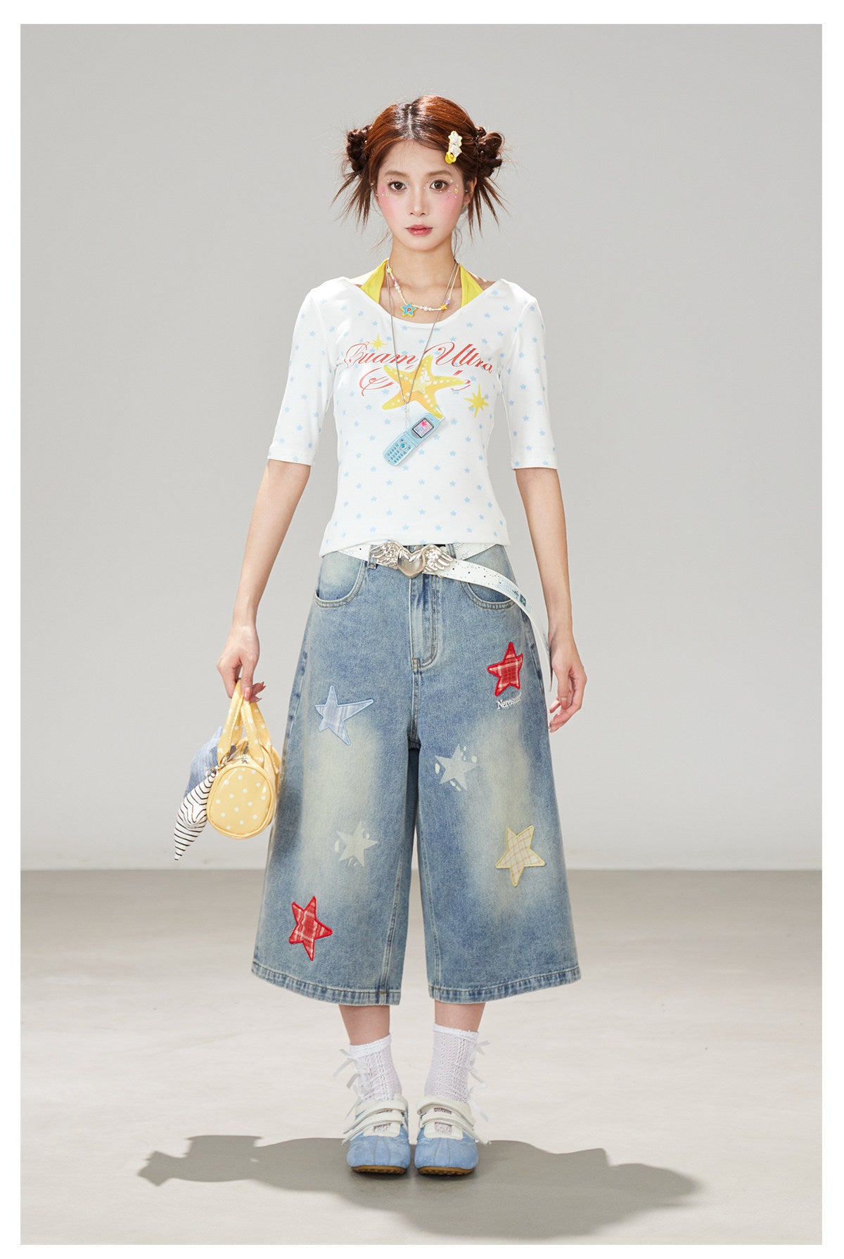 Blue Star Wide-Leg Denim Pants