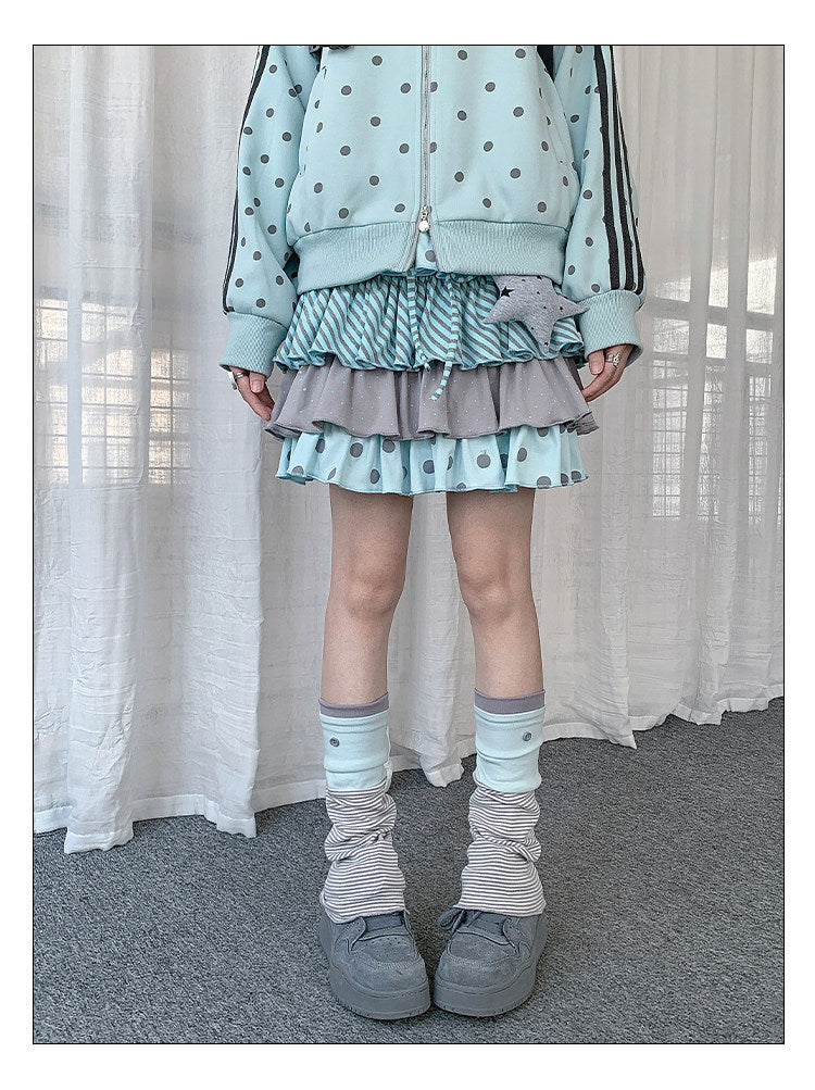 Polka Dot Stripe Tiered Mini Skirt
