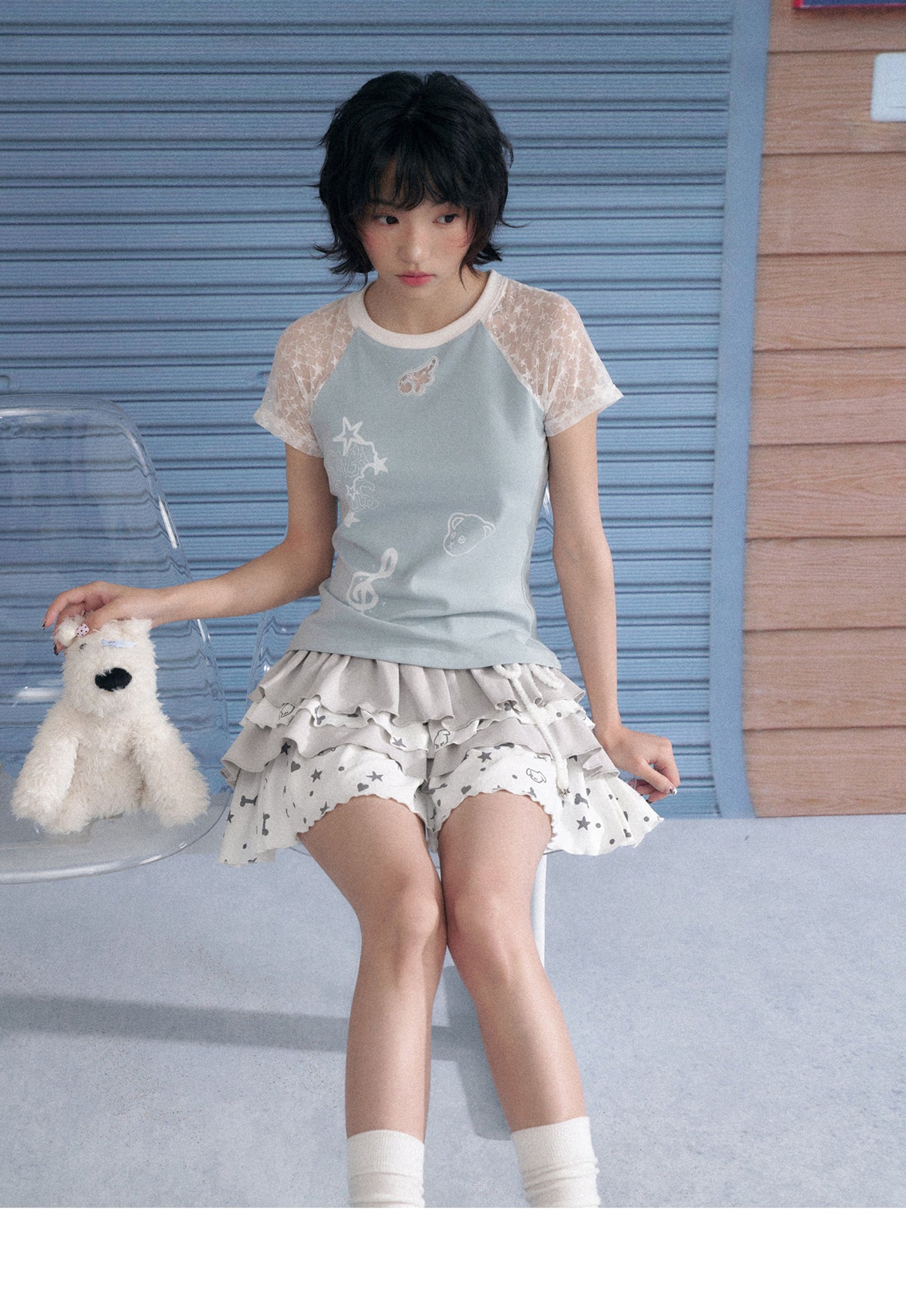 Ice Blue Lace Raglan Graphic Tee
