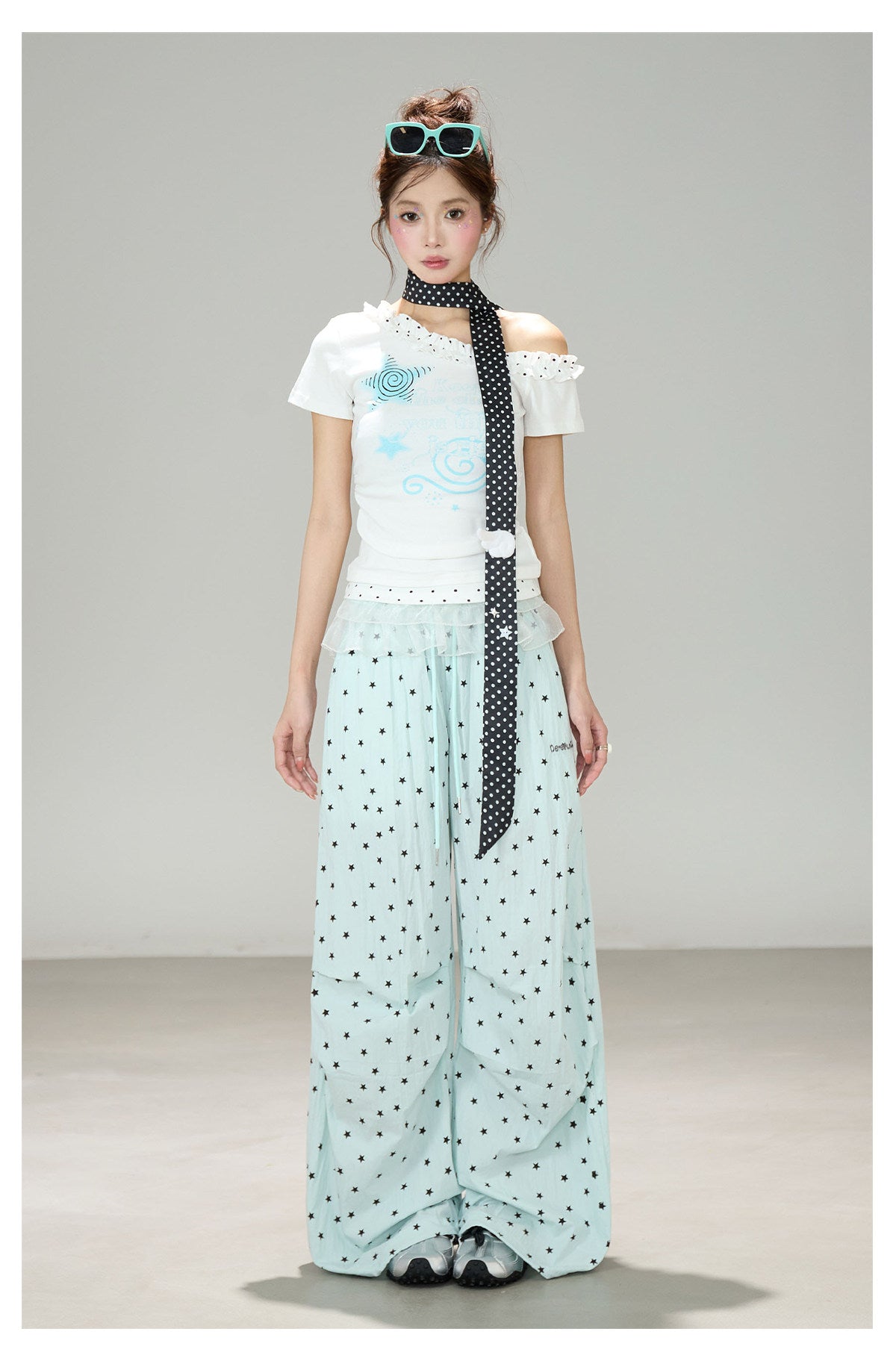 Light Blue Star Wide Leg Pants