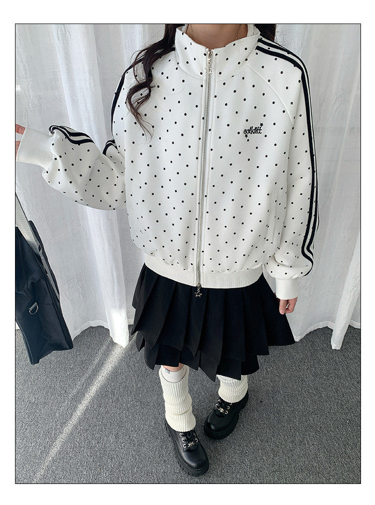 Polka Dot Contrast-Stripe Track Jacket