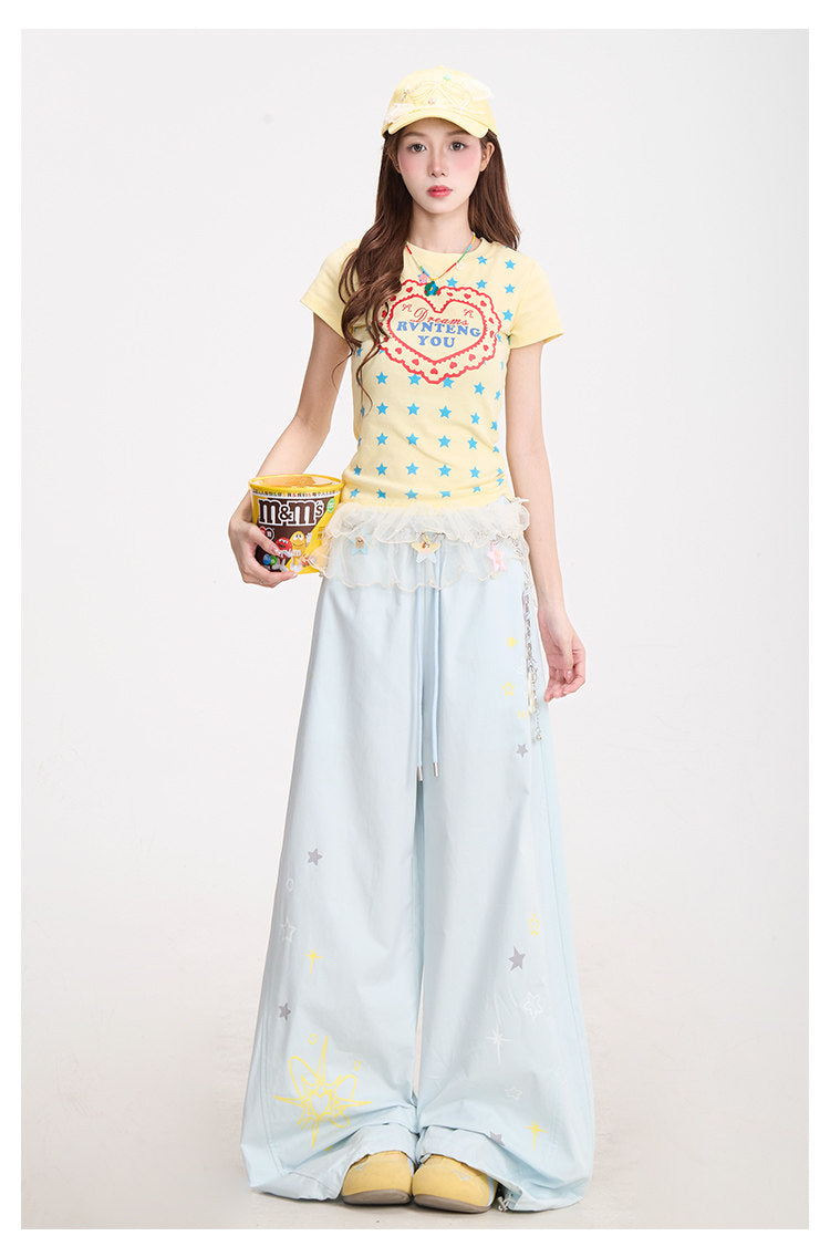 Dreams Star Baby Tee & Light Blue Wide-Leg Pants
