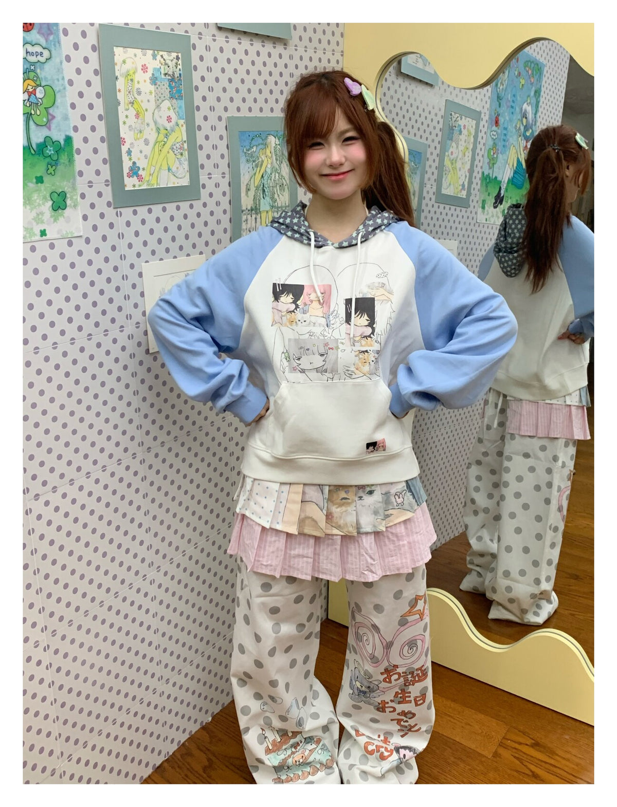 Pink Cat Double-Layer Layering Skirt