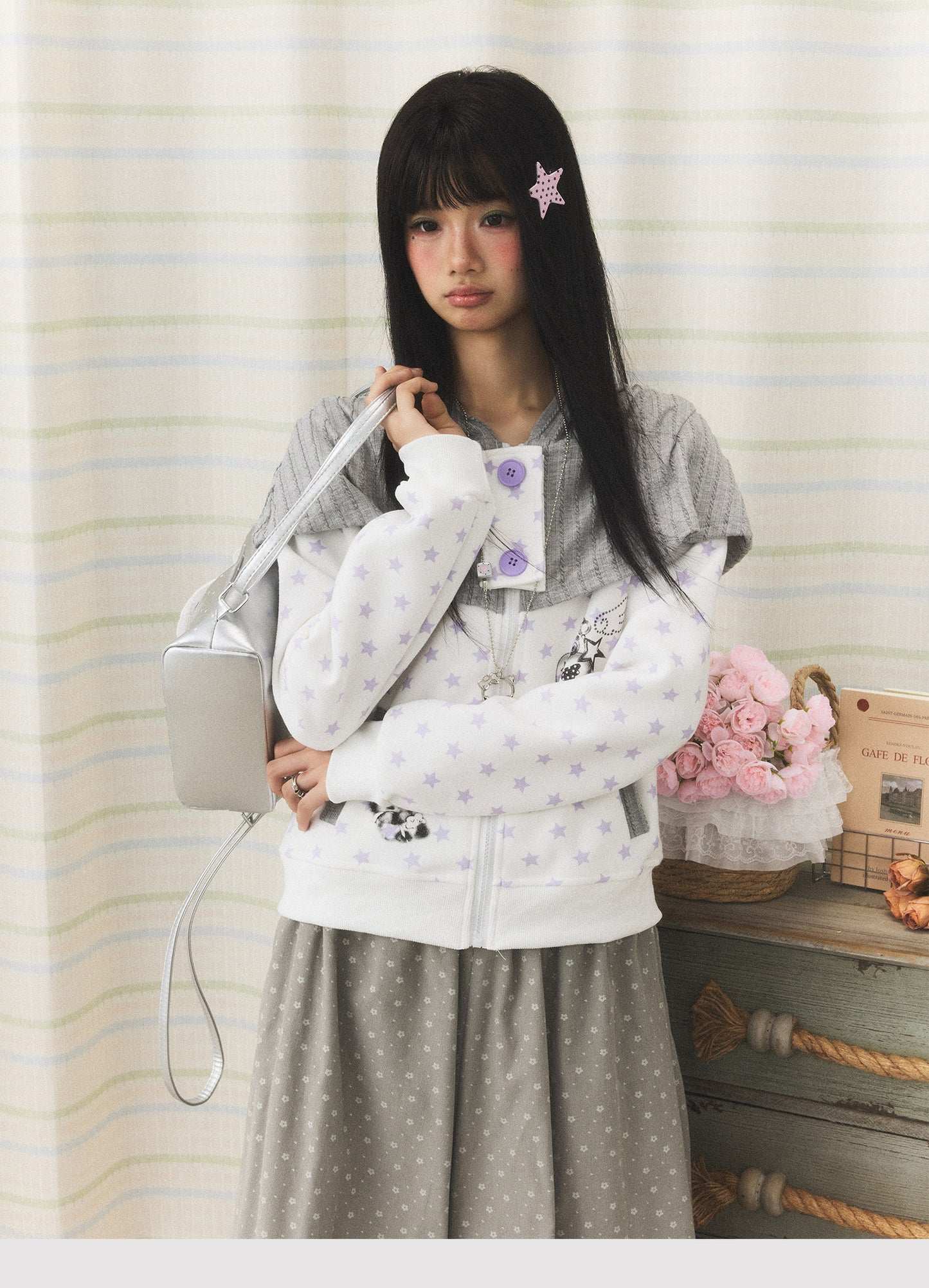 Starfall Cape-Layer Zip-Up Hoodie