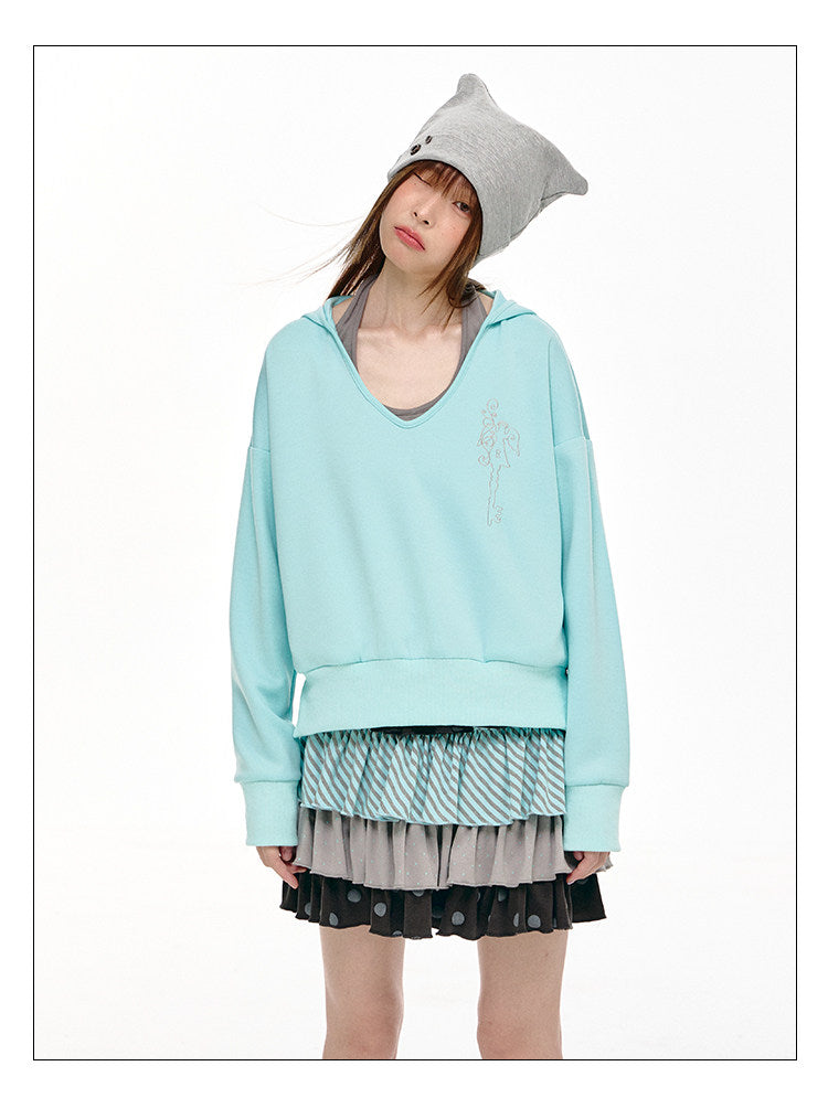 Mint Haze Faux-Layer Halter Hooded Sweatshirt