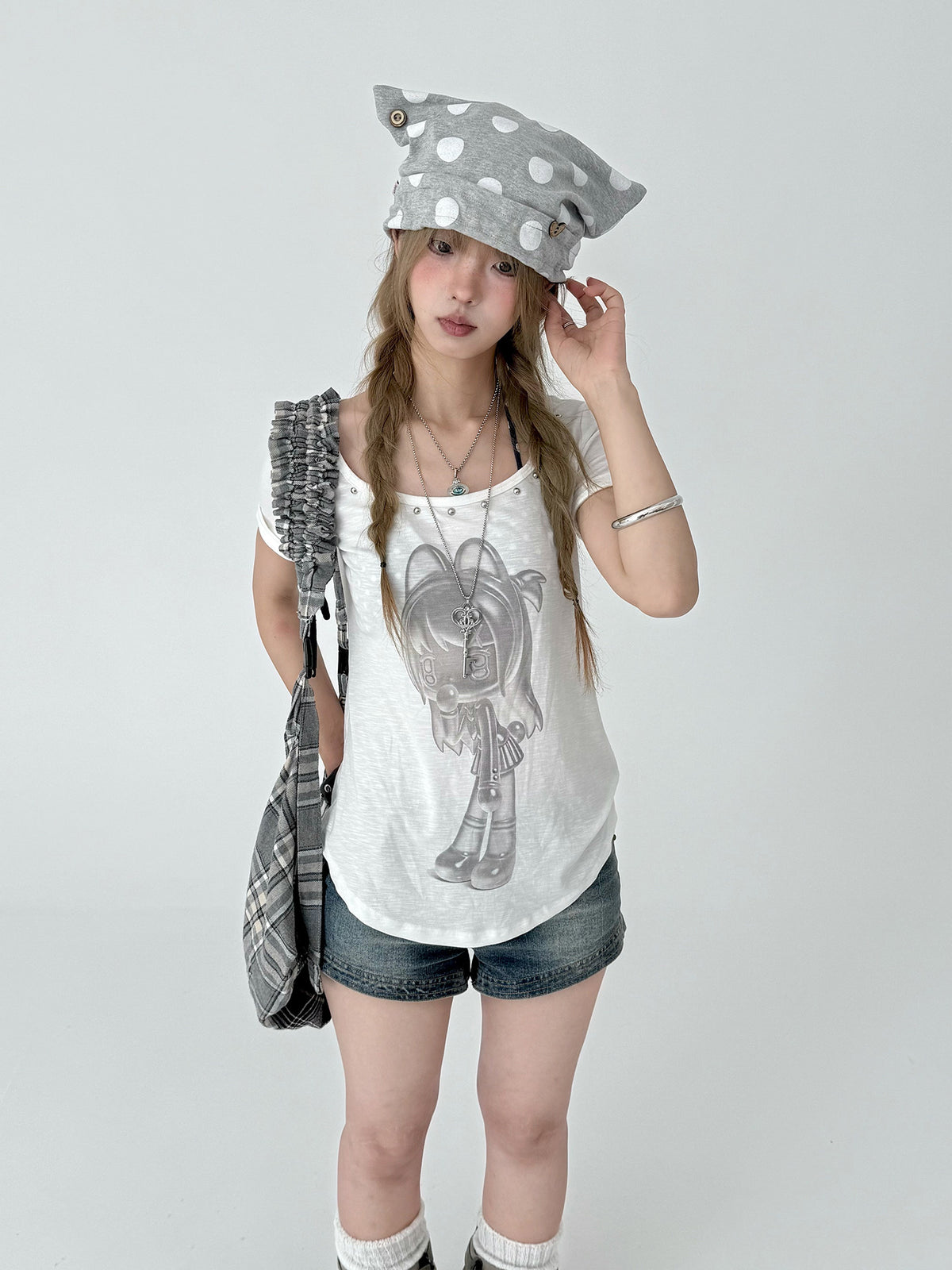Gray Polka Dot Cat Ear Adjustable Hat (Preorder)