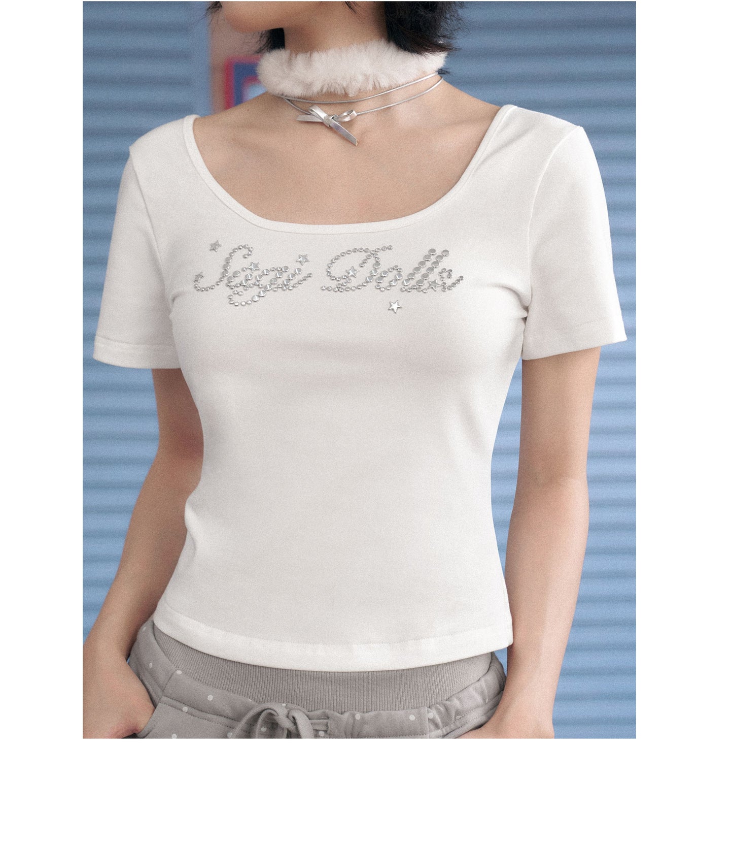 Angel Wing Lace-Up Rhinestone Tee