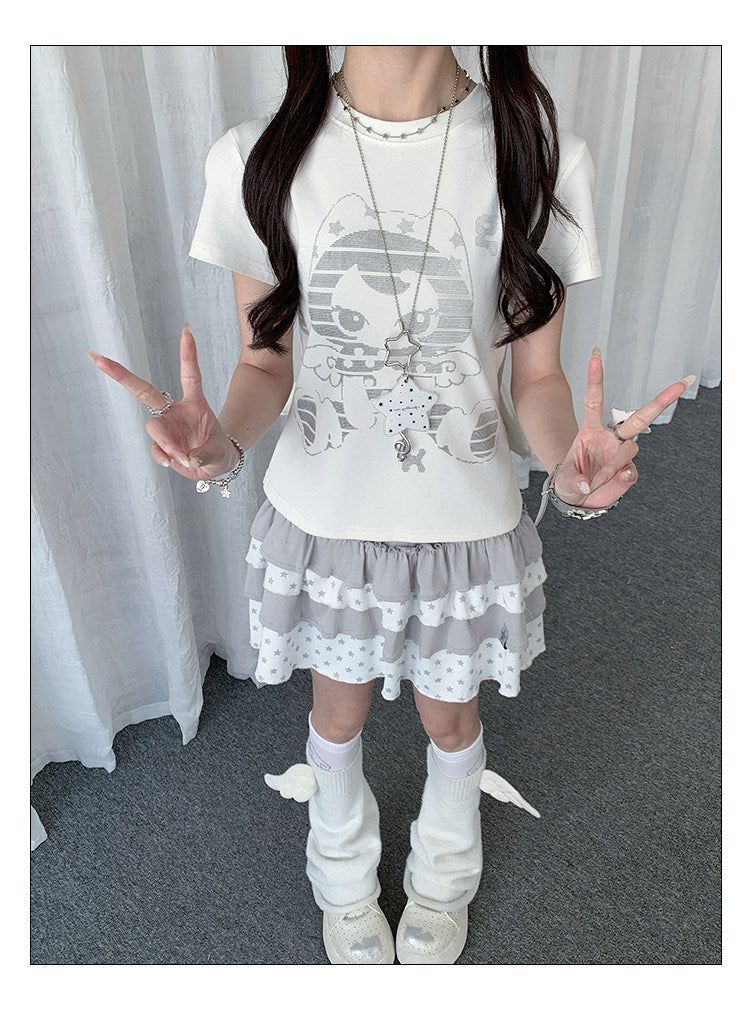 Angel Kitty Star Graphic Fitted Tee