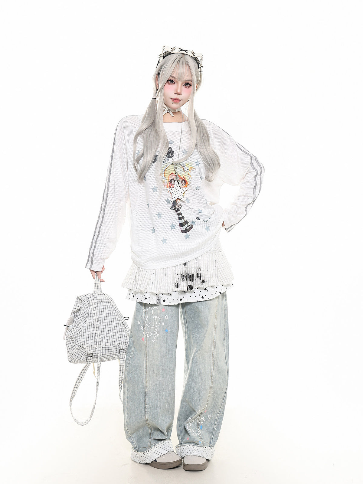 Star Stripe Mesh Long Sleeve Tee