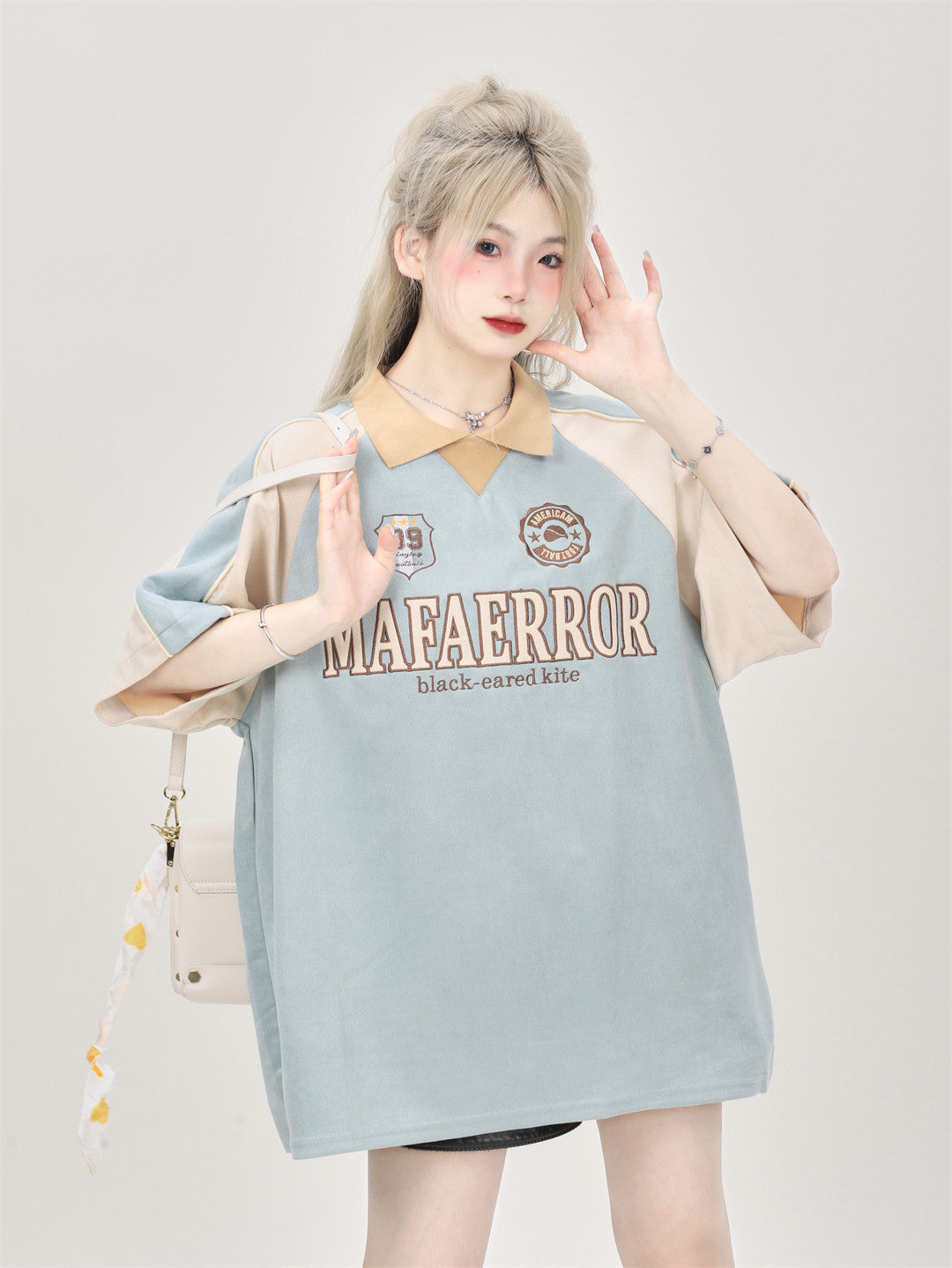 Suede Polo Jersey Tee — Bicolour Raglan