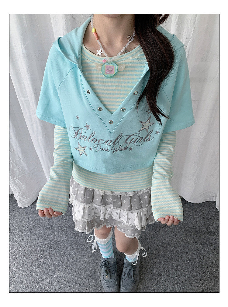 Star Whisper Layered Hoodie Two-Piece Top Set