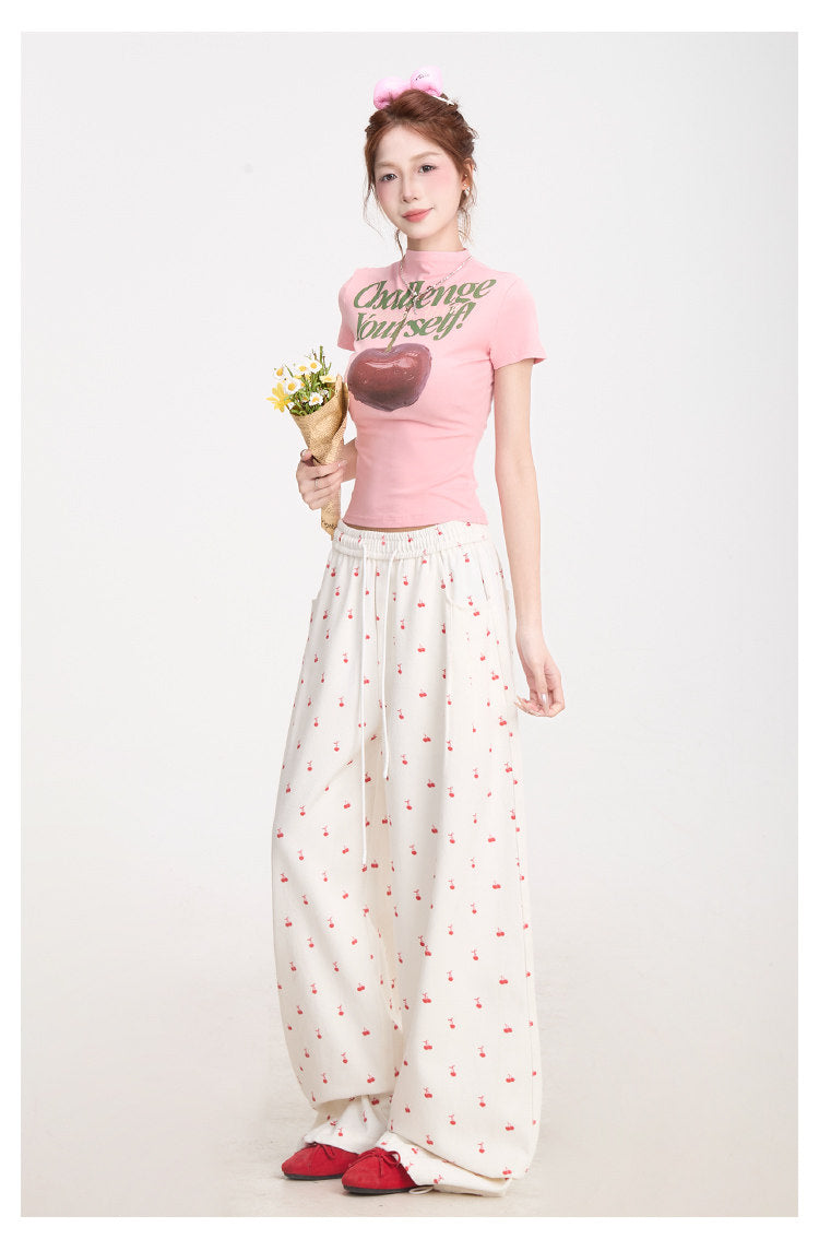 Challenge Yourself Cherry Graphic Baby Tee