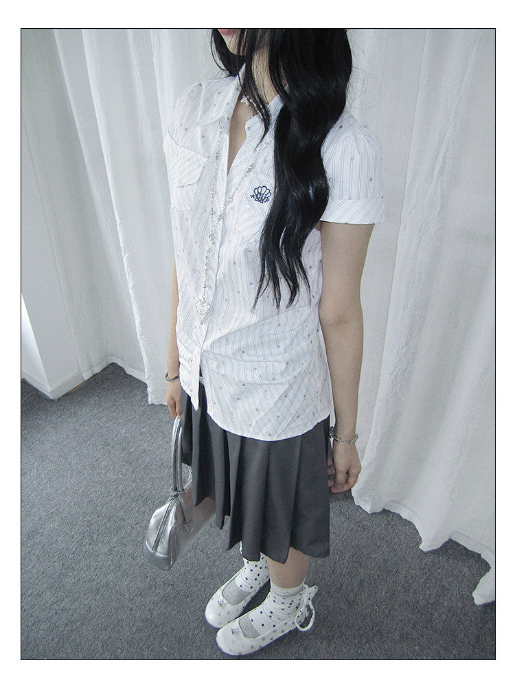 Silver Dot Pinstripe Fitted Short-Sleeve Shirt
