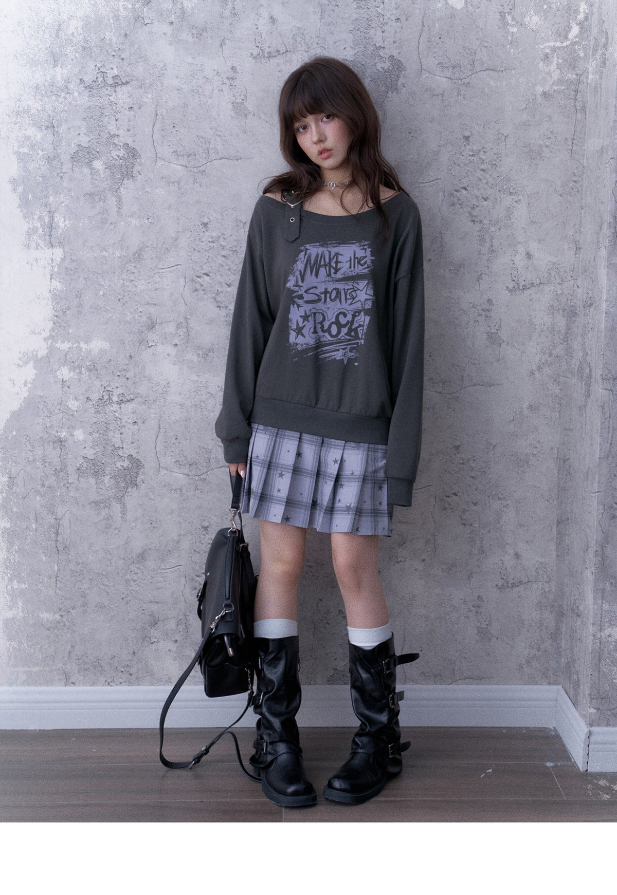 Heart-Strap Graphic Faux-Layered Sweatshirt Dress