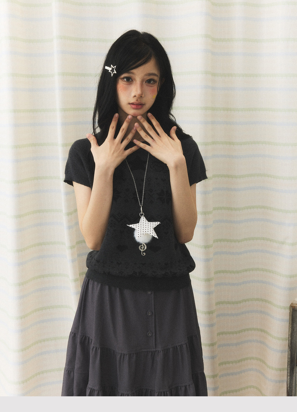 Vintage Jacquard Knit Short Sleeve Top