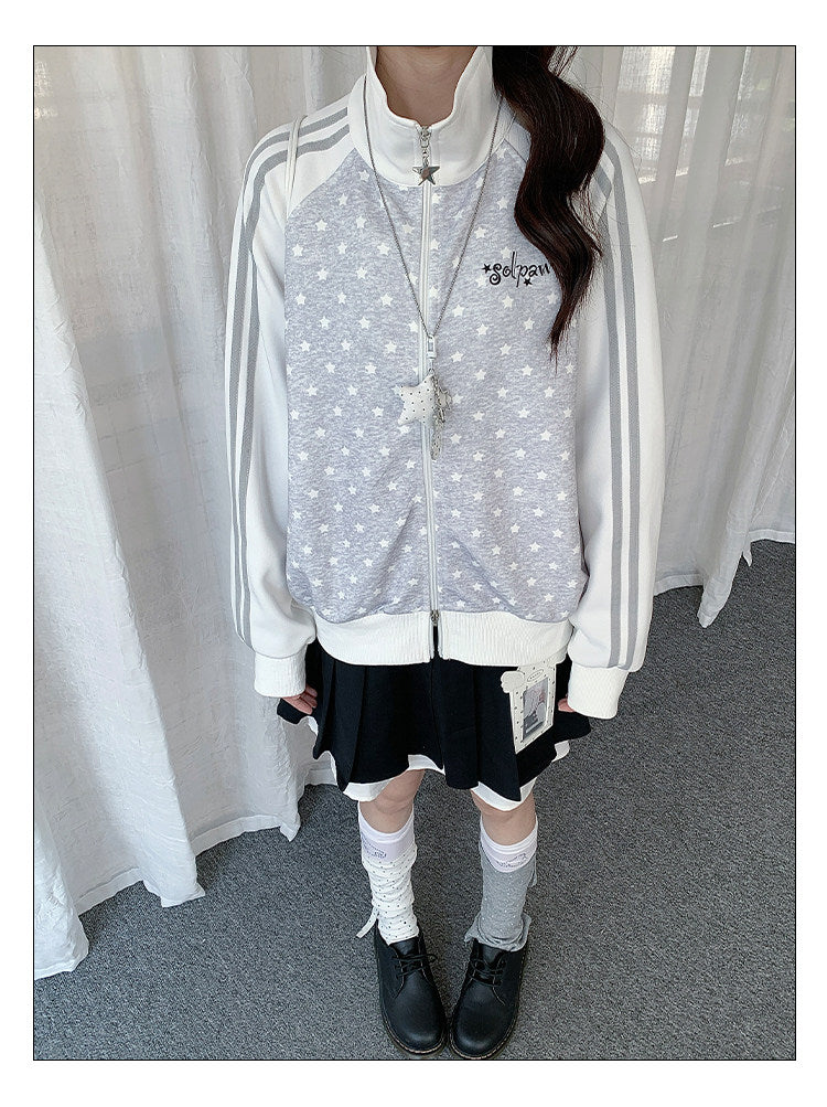 Gray Star Stripe Zip-Up Track Jacket